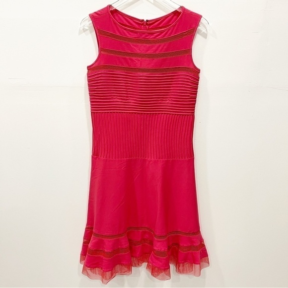 Tadashi Shoji Pink Illusion Sleeveless Meah Dress Size Small Stripe Jersey - Picture 2 of 10